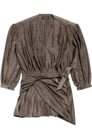 Balenciaga Party Dresses, female, , S, Glitter Draped Minidress with V-Neck
