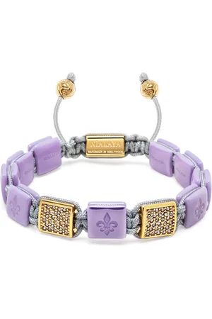 Nialaya Lavender Ceramic Flatbead Bracelet with Gold CZ