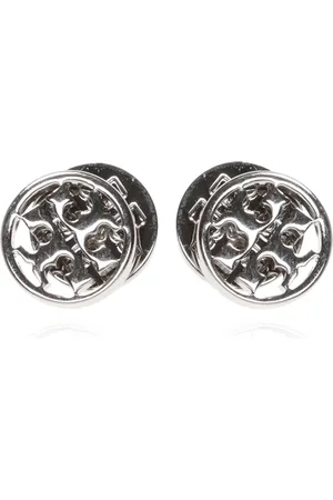Tory Burch Earrings, female, , ONE SIZE, Monogram Logo Stud Earrings Silver Brass