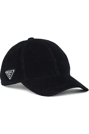 Prada Caps, male, , M, Ribbed Cotton Hat with Logo Plaque