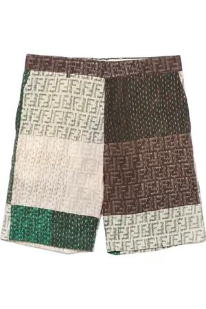 Fendi Casual Shorts, male, , M, Brown Linen Logo Shorts