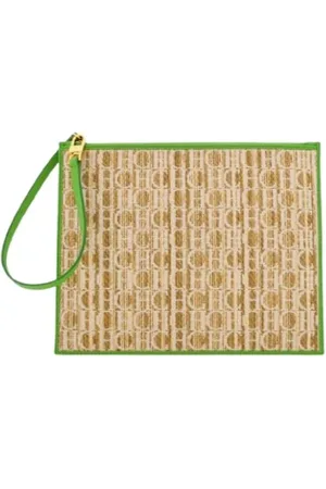 Carolina Herrera Green Raffia Shopping Pouch