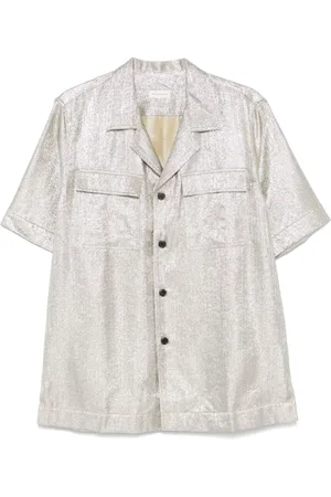 DRIES VAN NOTEN Short Sleeve Shirts, male, , L, Grey Shirt with Front Button Fastening