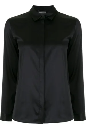 Emporio Armani Blue Silk Long-Sleeve Shirt