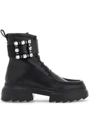 Roger Vivier Lace-up Boots, female, , 6 UK, Crystal Buckle Leather Ankle Boots