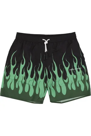 Vision Of Super Beachwear, male, , S, Flames Swim Shorts Black/Green