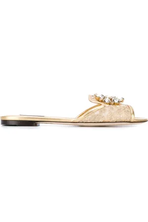Dolce & Gabbana Sliders, female, , 7 UK, Golden Crystal Lace Sandals