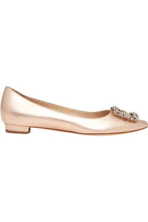 Manolo Blahnik Ballerinas, female, , 5 UK, Golden Ballet Flats with Crystal Buckle