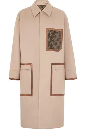 Fendi Single-Breasted Coats, male, , L, Beige Cotton Trench Coat Aw23