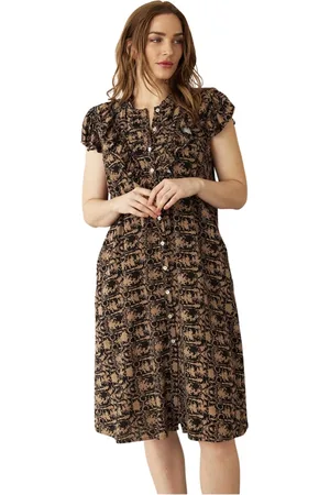 In Front Shirt Dresses, female, , XL, Black Riana Dress with Flounces