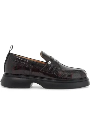Ganni Loafers, female, , 6 UK, Python-Embossed Moccasins with Butterfly Logo