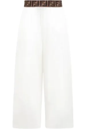 Fendi Wide Leg Trousers with Logo Waistband
