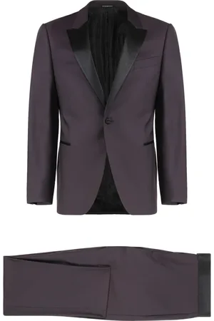 Emporio Armani Single Breasted Suits, male, , L, Wool Suit with Satin Lapel Collar