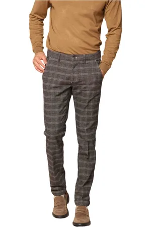 Masons Chinos, male, , M, Slim Fit Cotton Chino Trousers with Glen Check Pattern