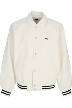 Obey Bomber Jackets, male, , S, Icon Face Varsity Jacket Unbleached
