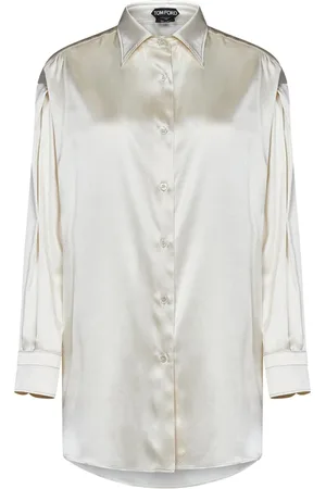 Tom Ford Shirts, female, , S, Relaxed-Fit Chalk-Colored Stretch Silk Satin Shirt
