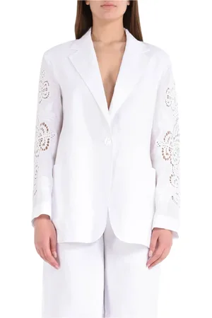 Max Mara Blazers, female, , S, Linen jacket with floral embroidery