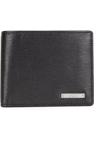 HUGO BOSS Wallets & Cardholders, male, , ONE SIZE, Embossed Italian-leather trifold wallet with logo plate