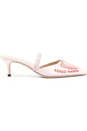 Kenzo Heeled Mules, female, , 3 UK, Satin Heeled Mules with Logo Print