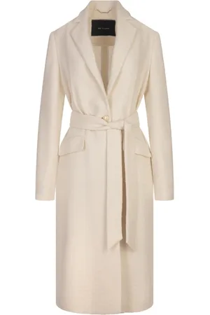 Kiton Belted Coats, female, , M, Ivory Cashmere Blend Midi Coat