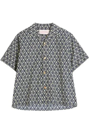 VALENTINO Short Sleeve Shirts, male, , S, Navy Blue Button-Up Short Sleeves