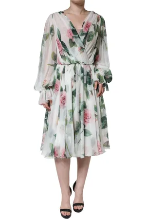 Dolce & Gabbana Silk Floral Print A-line Midi Dress