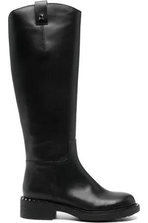 Ash Leather Knee-High Boots with Rockstud Detailing