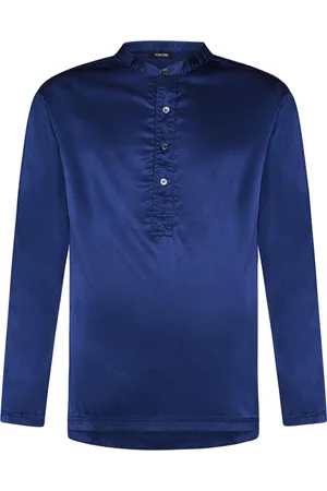 Tom Ford Long Sleeve Tops, male, , L, Sapphire Long Sleeve Henley Top
