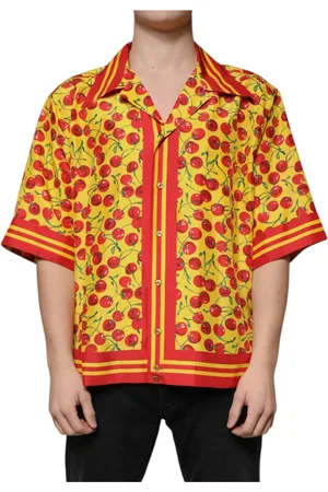 Dolce & Gabbana Short Sleeve Shirts, male, , 3XL, Cherry Print Silk Button Down Shirt