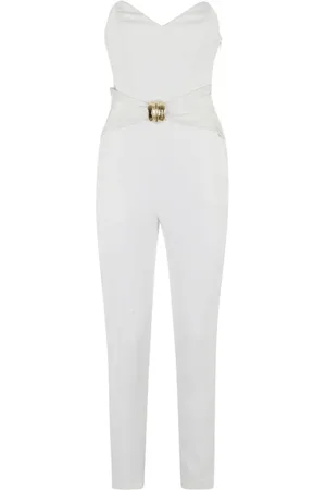 Elisabetta Franchi Jumpsuits, female, , S, Ivory Crêpe Jumpsuit with Duchess Band