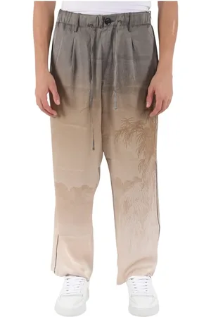 PIERRE-LOUIS MASCIA Straight Trousers, male, , M, Silk patterned trousers with elastic waist