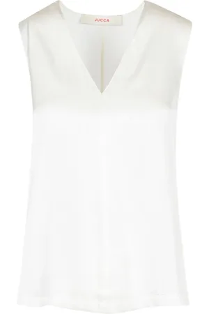 Jucca Sleeveless Tops, female, , XS, Satin V-Neck Sleeveless Top