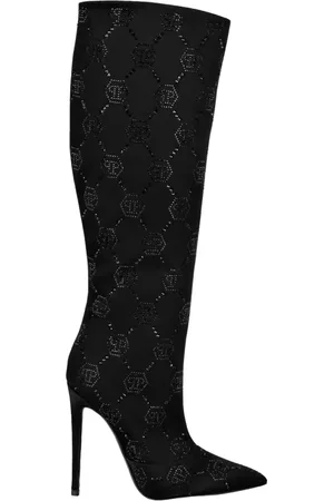 Philipp Plein Crystal Monogram High Heel Boots