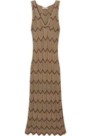 Twin-Set Knitted Dresses, female, , M, Green and Brown Dress for Women