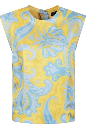 Etro Sleeveless Tops, female, , S, Blue Silk Topwear Chic Design