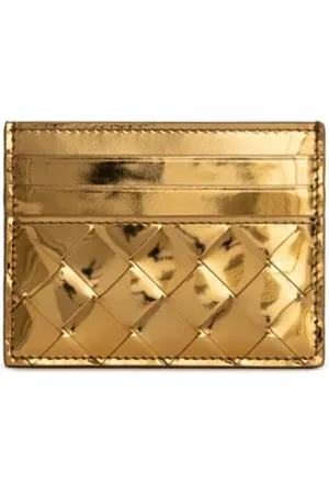 Bottega Veneta Wallets & Cardholders, female, , ONE SIZE, Gold Leather Cardholder with Intreccio Motif