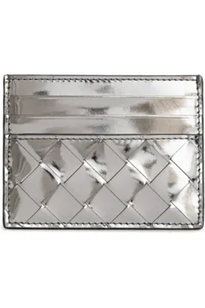Bottega Veneta Wallets & Cardholders, female, , ONE SIZE, Silver Intreccio Leather Cardholder