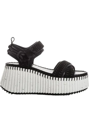 Chloé Nama Leather Wedge Sandals