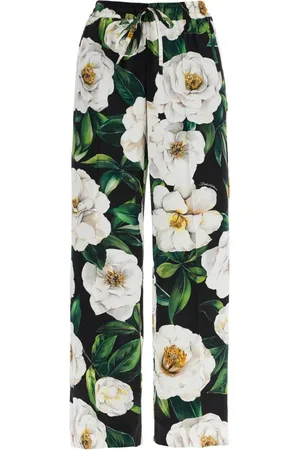 Dolce & Gabbana Wide Trousers, female, , S, Floral Pattern Silk Wide Leg Trousers