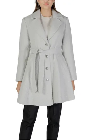 Guess Belted Coats, female, , L, Grey V-Neck Buttoned Winter Coat