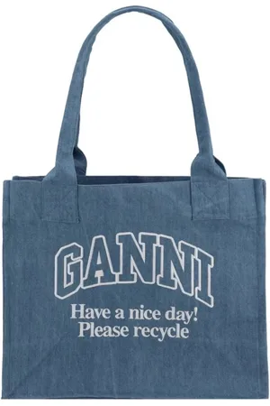 Ganni Tote Bags, female, , ONE SIZE, Denim Tote Bag with Monogram Detail