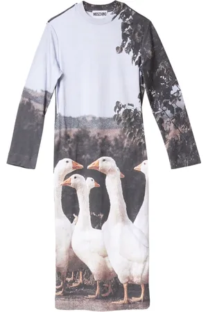 Moschino Long Goose Print Cotton Dress