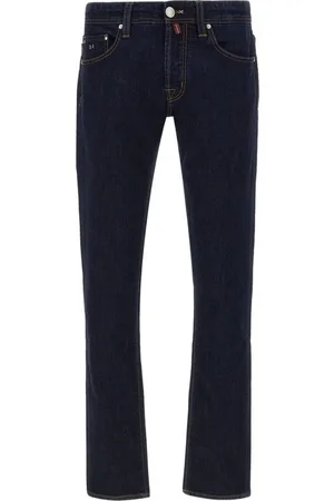 sartoria tramarossa Slim-fit Jeans, male, , W35, Dark Stretch Cotton Jeans with Suede Patch