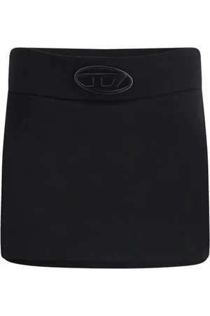 Diesel Short Skirts, female, , XS, Metal Plaque Miniskirt with Wide Waistband