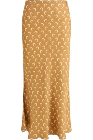 Marine Serre Midi Skirts, female, , 3XS, Elegant Satin Midi Skirt with Iconic Logo