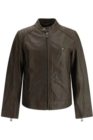 Belstaff Leather Jackets, male, , S, Embossed Logo Lambskin Racer Jacket
