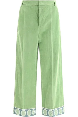 VALENTINO Velvet Wide-Leg Cotton Trousers Contrast Hem