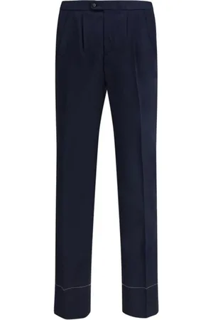 BRIONI Suit Trousers, male, , S, Navy Wool Pleated Tailored Trousers