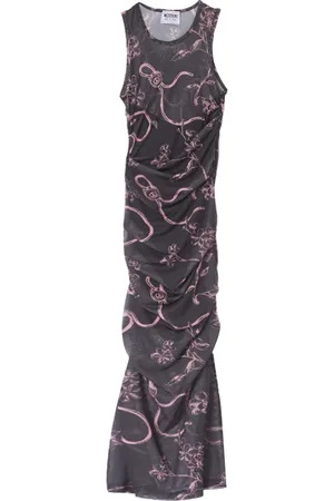 Moschino Midi Dresses, female, , S, Tulle Ramage Print Midi Dress Black