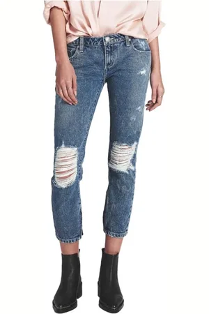 ONE TEASPOON Cropped Jeans, female, , W26, Cotton Jeans with Knee Tears